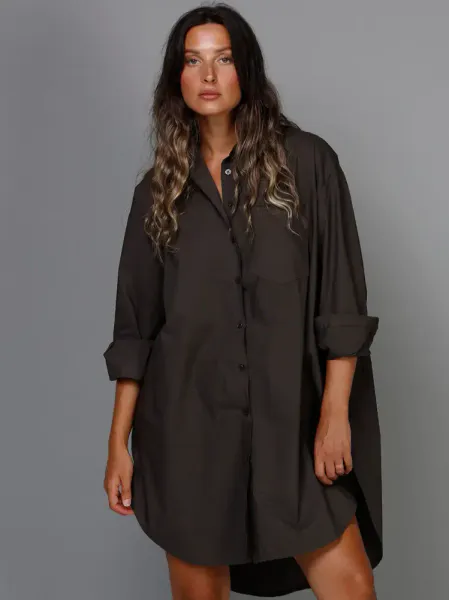 SIXTY DAYS | BOYFRIEND OVERSIZED COTTON SHIRT | CHOCOLATE 